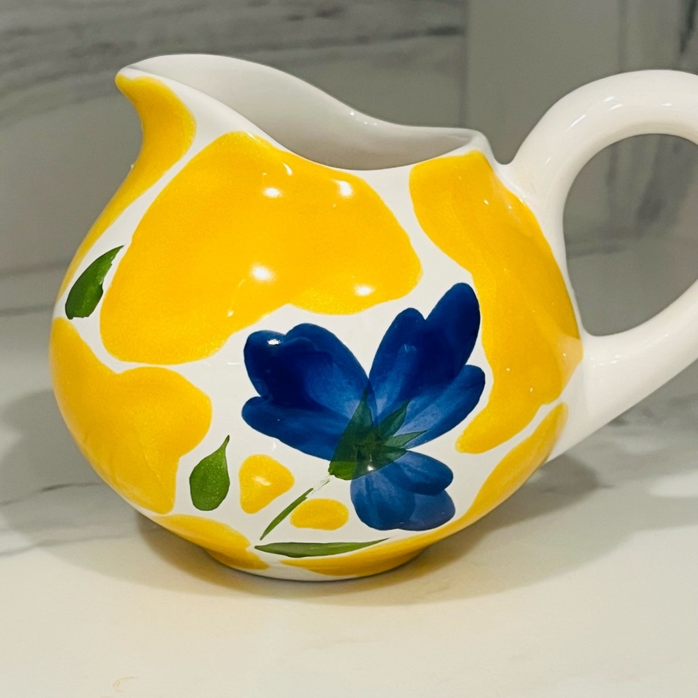 Dansk St. Tropez Creamer hand painted. Vibrant yellow and blue. Made in Portugal